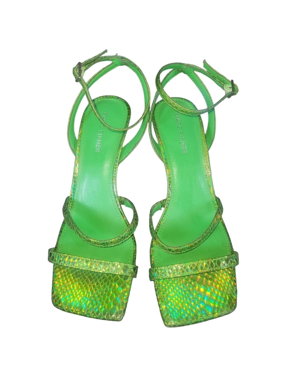 Marc Fisher Neon Green Iridescent Strappy Sandals Sz 8 1/2 M - Picture 9 of 9